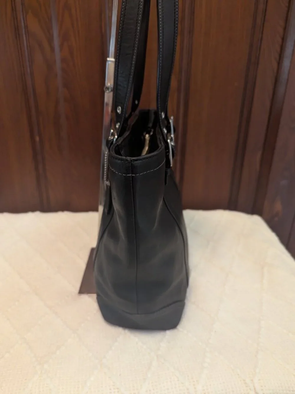 COACH Hampton F10194 Vintage Black Smooth Leather Tote Shoulder Bag